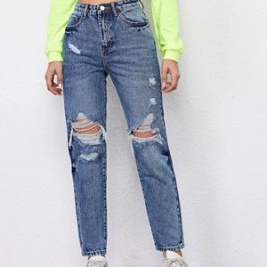 High Waist Ripped Mom Jeans